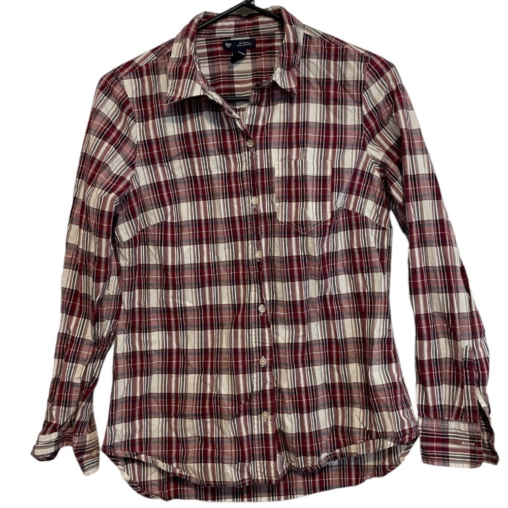 Gap Boyfriend Fit Heritage Poplin Warm Plaid Button Down Shirt Size XS